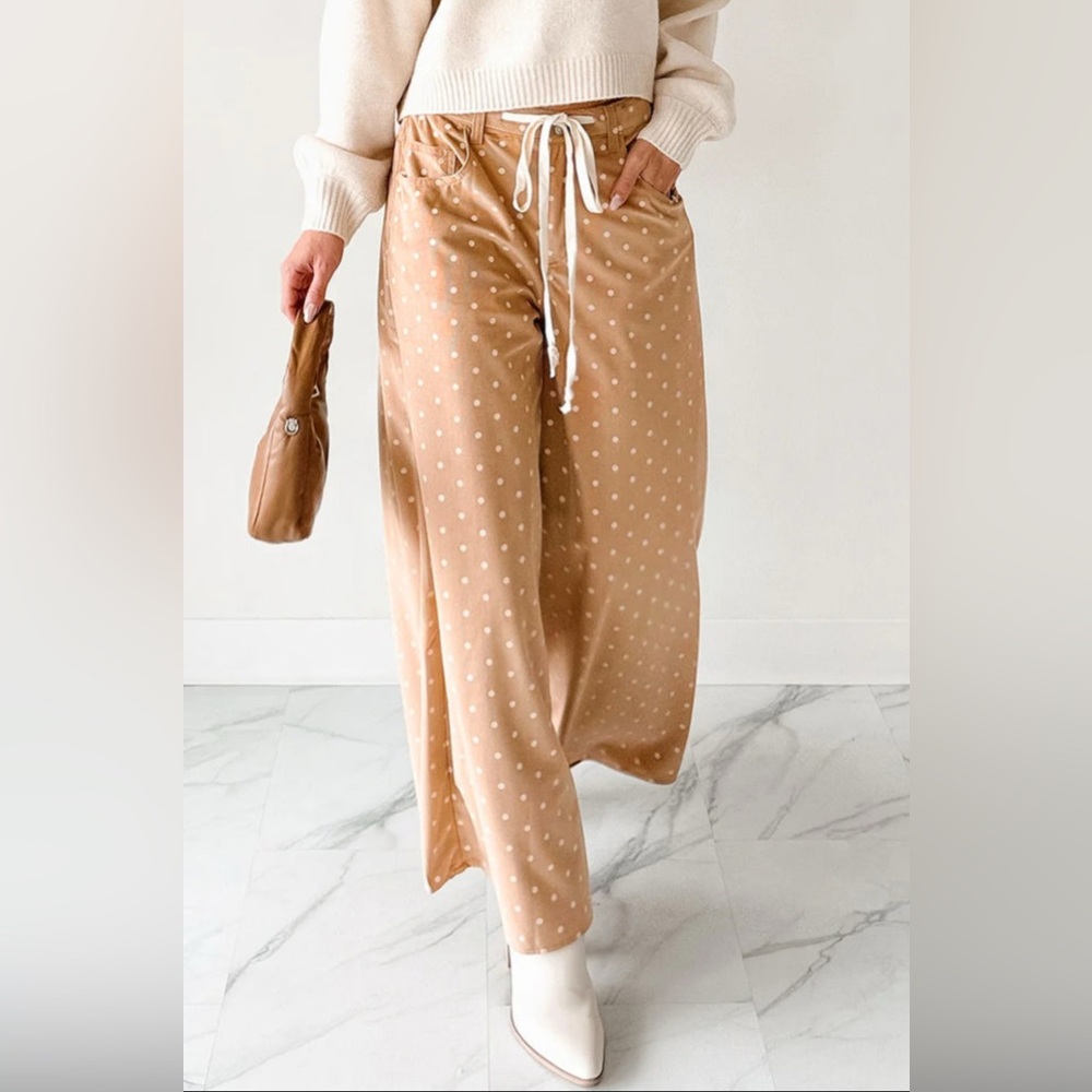 Emilia- Tan Polka Dot Wide-Leg Pants - Picture 5 of 6